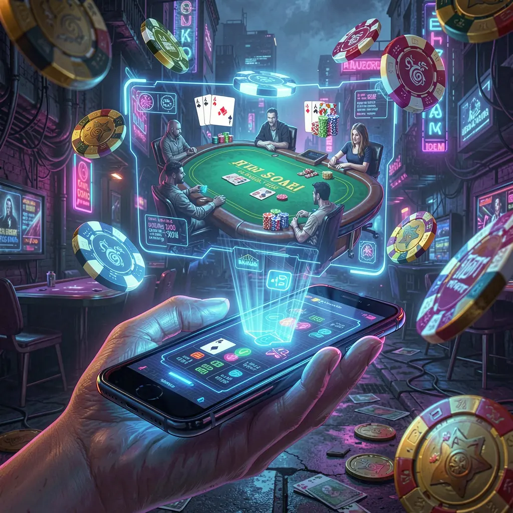 Digital casino coins and holographic game elements rising from a smartphone display symbolizing secure and innovative gaming on the ELKJL app in the Philippines